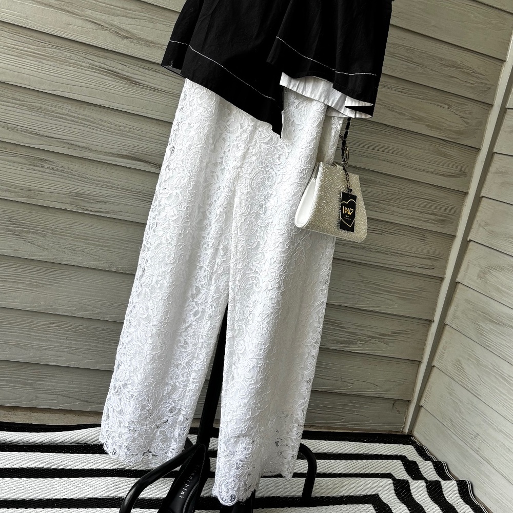 Ermanno Scervino lace white italian trousers  with lining size 44 European made